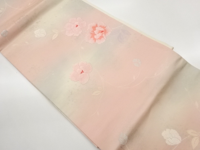 JAPANESE KIMONO / HIKIHAKU KARORI PEONY / ARABESQUE PATTERN WOVEN NAGO
